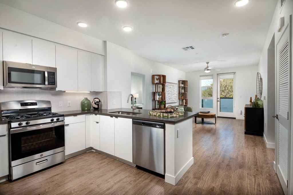 Park on First Apartments B3 Model Kitchen and Living Room