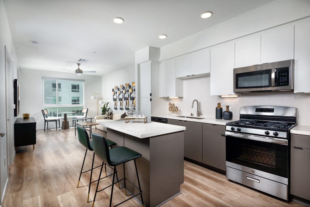 Park on First Apartments H1 Model Kitchen and Living Room