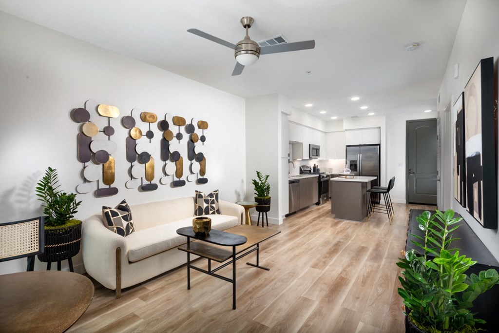 Park on First Apartments H1 Model Living Room and Kitchen