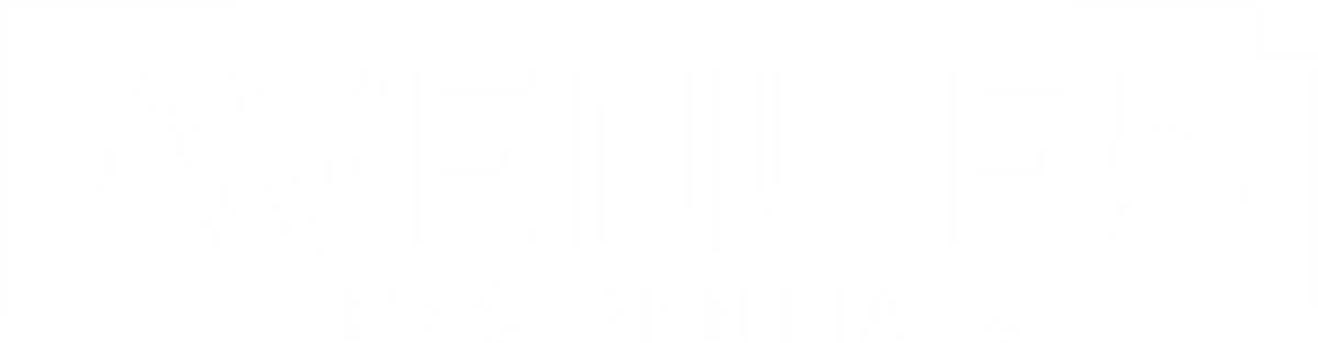 A green and white sign that says Avenue 5 residential.