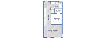 a floor plan of a small house with a bathroom and a bedroom