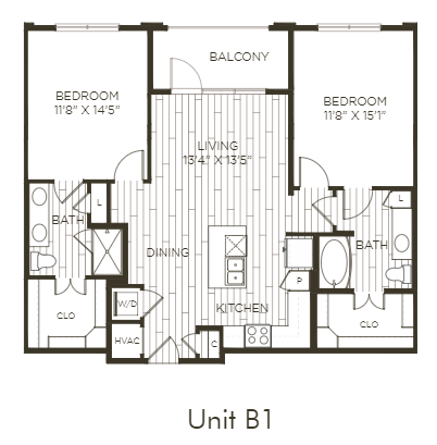Aura Old Town B1 Two Bedroom Two Bathroom Floor Plan