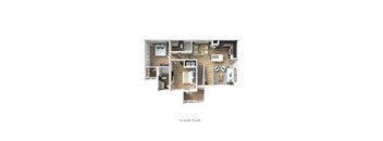 A floor plan of a house with a kitchen, living room, and bedrooms.