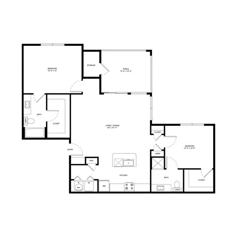 Northside at the Woodlands Two Bedroom Two Bathroom B2 Floor Plan