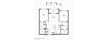 A black and white image of B2 and B2.1's floor plan for a two bedroom apartment with balcony on B2 and no balcony and a larger living room on B2.1