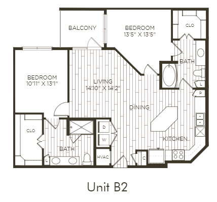 Aura Old Town B2 Two Bedroom Two Bathroom Floor Plan