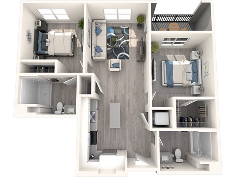 Park on First Apartments B2.1 3D Floor Plan