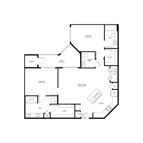 Northside at the Woodlands Two Bedroom Two Bathroom B3 Floor Plan
