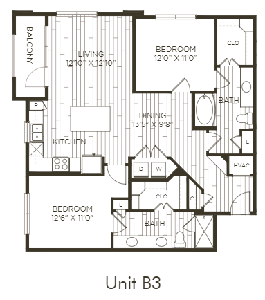 Aura Old Town B3 Two Bedroom Two Bathroom Floor Plan