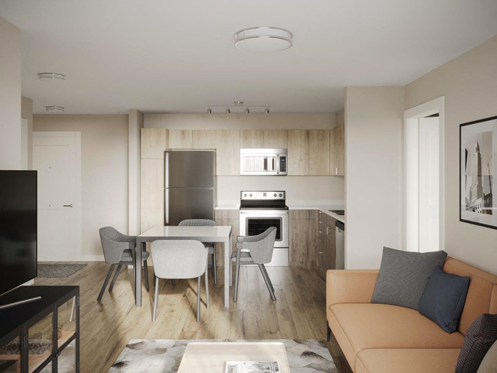 Adara SeaTac Apartments Model Living Room and Kitchen