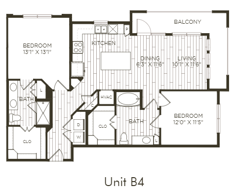 Aura Old Town B4 Two Bedroom Two Bathroom Floor Plan