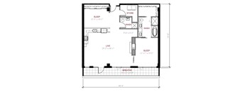 A floor plan of a small house with a sleeping area, a store, a washroom, a live area, and a breathe area.
