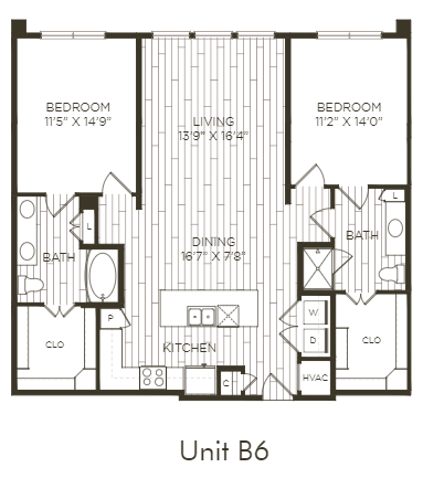 Aura Old Town B6 Two Bedroom Two Bathroom Floor Plan