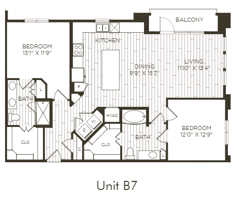Aura Old Town B7 Two Bedroom Two Bathroom Floor Plan