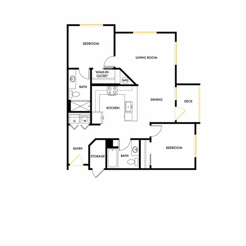 A floor plan of a house with a bedroom, living room, dining room, kitchen, and bath.