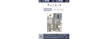 A floor plan for a one bedroom apartment at Altair at the Heights.