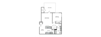 a floor plan of a studio apartment with a bedroom and a living room