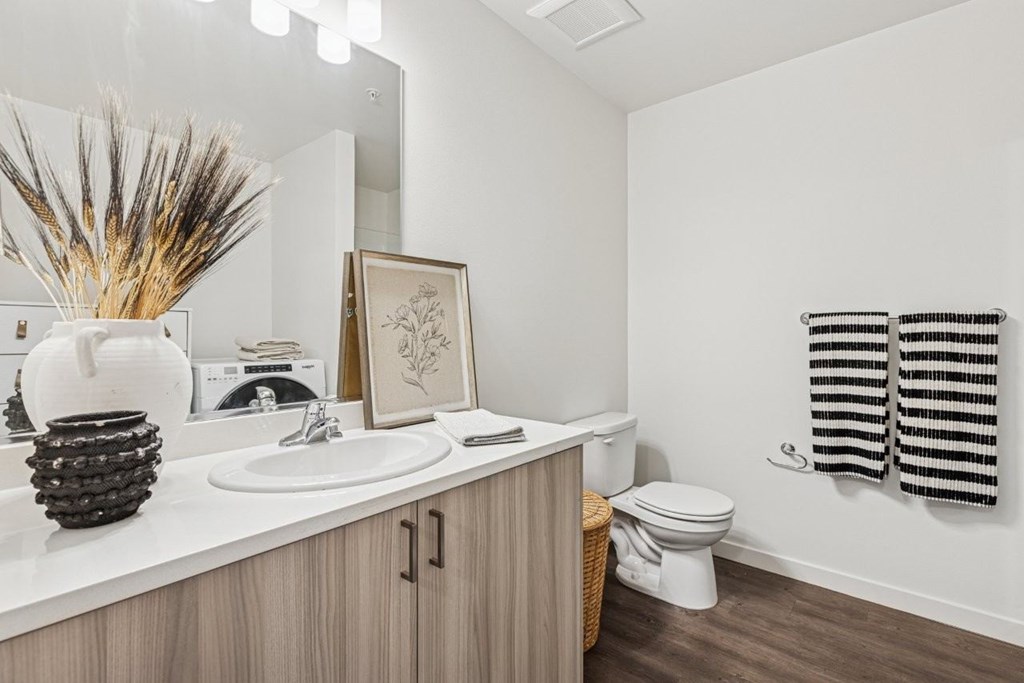 A bathroom with a white sink and toilet.