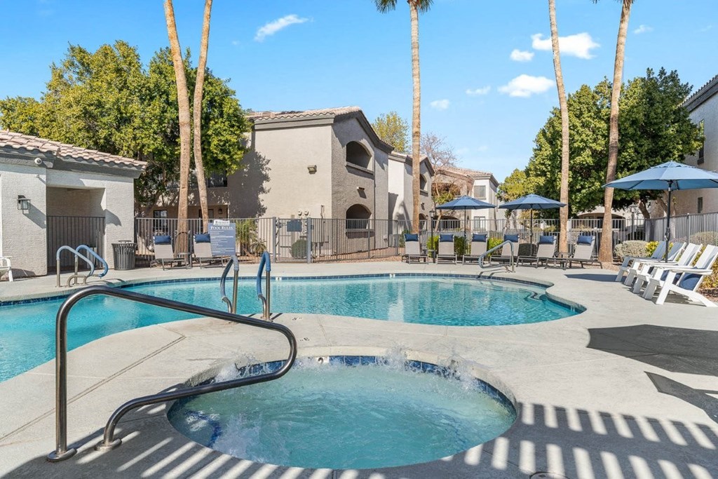 Bayside Apartments in Phoenix, Arizona Pool with Lounge Chairs