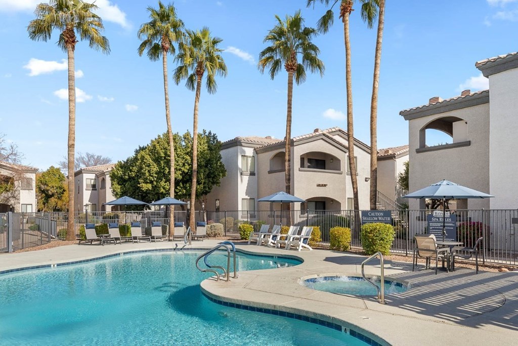 Bayside Apartments in Phoenix, Arizona Pool with Lounge Chairs