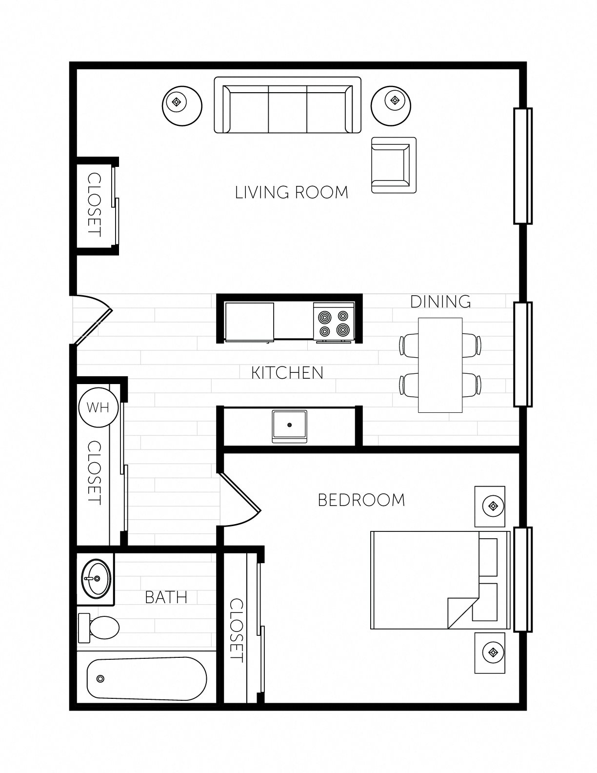 Beacon View One Bedroom One Bathroom Extra Large Floor Plan