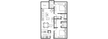 Biltmore on the Lake in Phoenix, Arizona 2x1 D Floor Plan