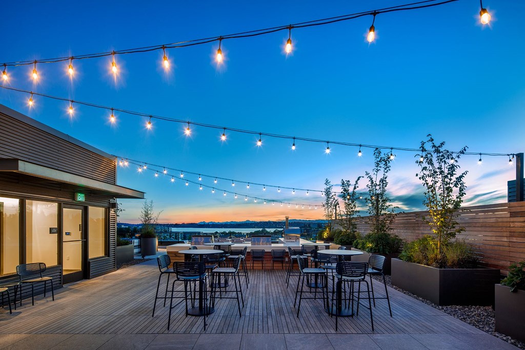 Boardwalk Rooftop Patio with Lights