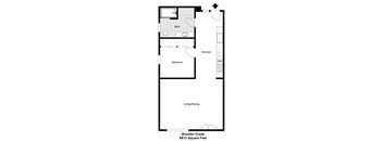 a floor plan of a small house with a bathroom and a kitchen