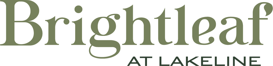 The image features the words "Brightleaf" and "At Lakeline" in a large, elegant font.