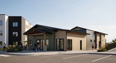 A modern building with the words "Buckskin Online" on the front.