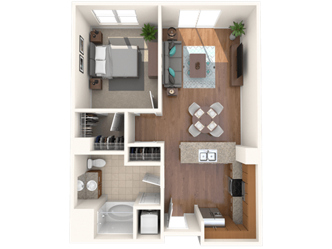 The Mercer Apartments Burbank East One Bedroom One Bathroom Floor Plan