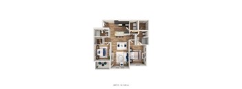 A floor plan of a unit with a living room, kitchen, and two bedrooms.
