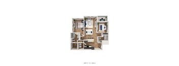 A floor plan of a small apartment with a kitchen, living room, and bedroom.