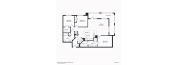 A black and white image of a floor plan for a three-bedroom apartment home with two bathrooms and a balcony