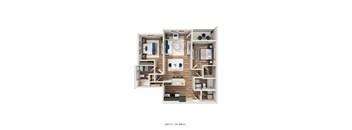 A floor plan of a small apartment with a kitchen, living room, and bathroom.