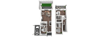Argos by Soltura Apartments 3 Bed 3 Bath Residence w/ Carport 3D Floor Plan