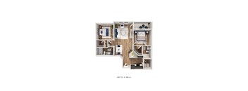 A floor plan of a small apartment with a kitchen, living room, and bedroom.