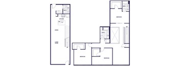 A floor plan of a 3 bedroom apartment with two stories, a living room, kitchen, three bedrooms, and two and a half bathrooms.