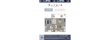 A floor plan for a 1/2 bath apartment at Altair at the Heights.