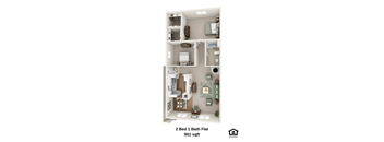 Campbell Park Two Bedroom One Bathroom Floor Plan