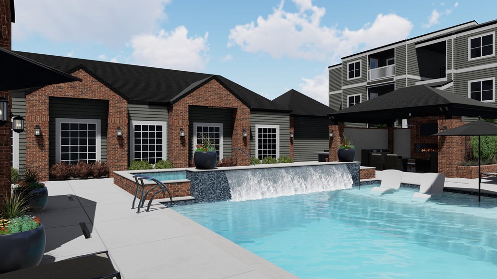 a rendering of a building with a pool and patio