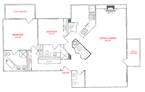 a floor plan of a house with bedrooms and a living room