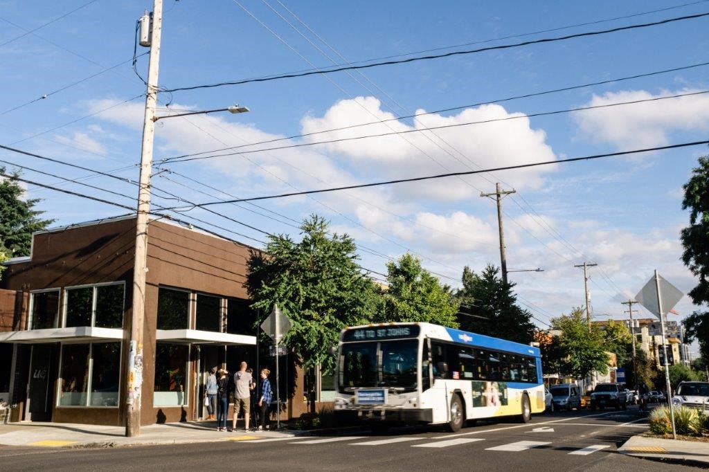 a bus is parked at a bus stop
