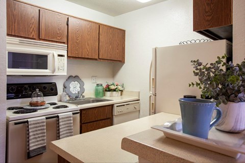 a kitchen with a sink and a refrigerator