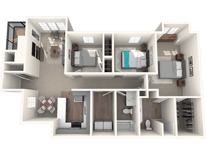 Passage Apartments Cascade 3 Bedroom 2 Bathroom Floor Plan