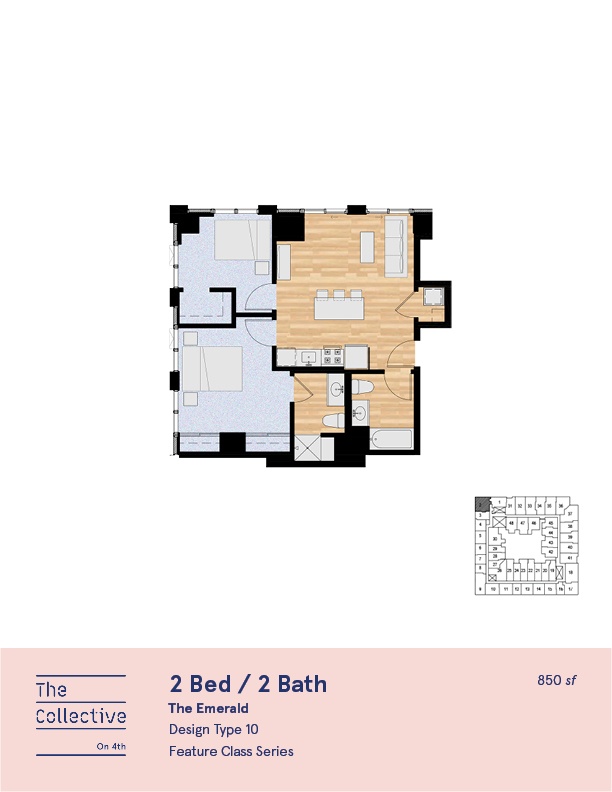 A floor plan for a 2 Bed / 2 Bath apartment.