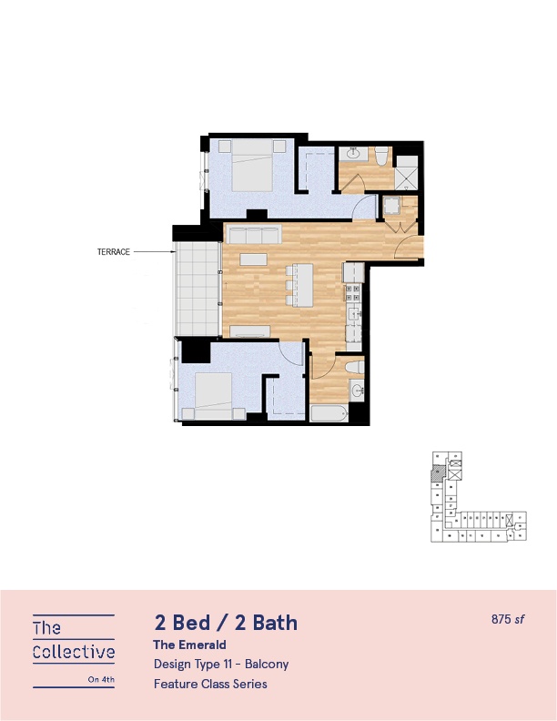 A floor plan for a 2 Bed / 2 Bath apartment.