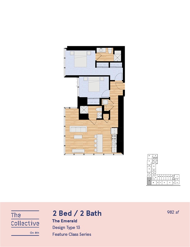 A floor plan for a 2 Bed / 2 Bath apartment.