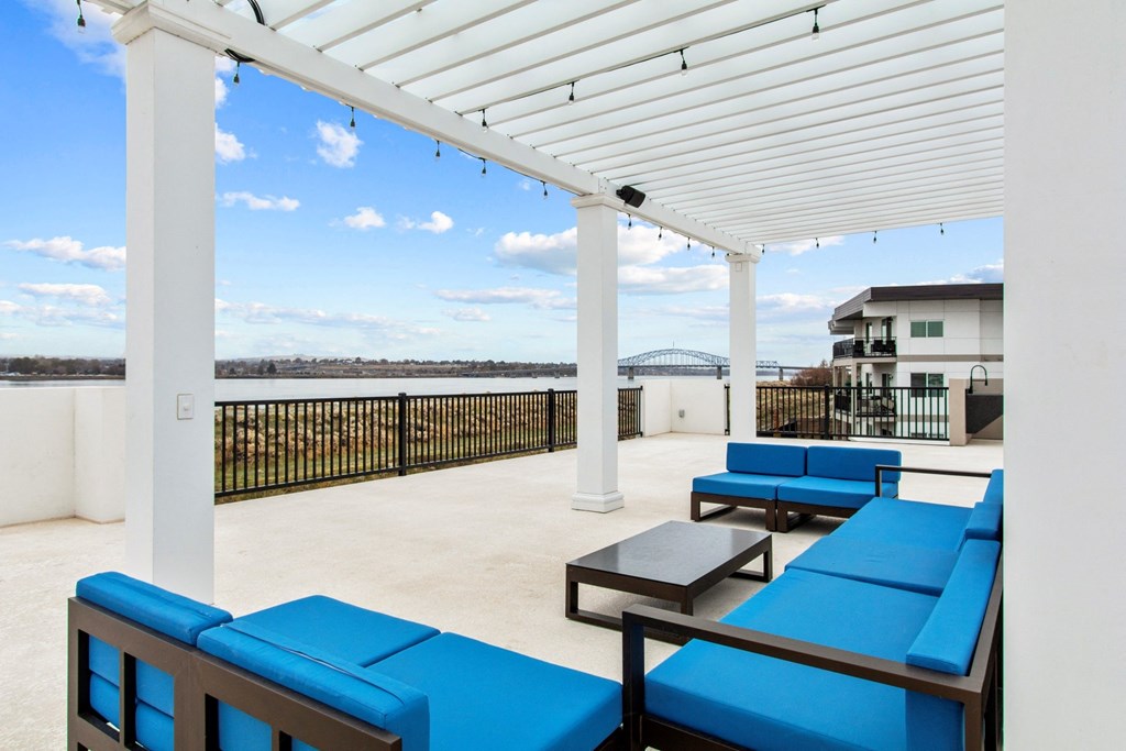 Columbia Riverwalk Patio with Sofas and Views of River