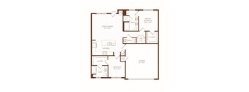 A floor plan of a house with a living room, dining room, kitchen, two bedrooms, a bathroom, a closet, and a garage.